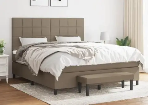 Pat continental cu saltea, gri taupe, 180x200 cm, textil - 1/5