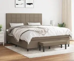 vidaXL Pat continental cu saltea, gri taupe, 180x200 cm, textil