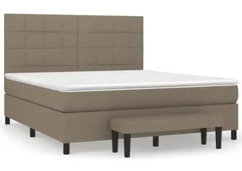 Pat continental cu saltea, gri taupe, 180x200 cm, textil - 2/5