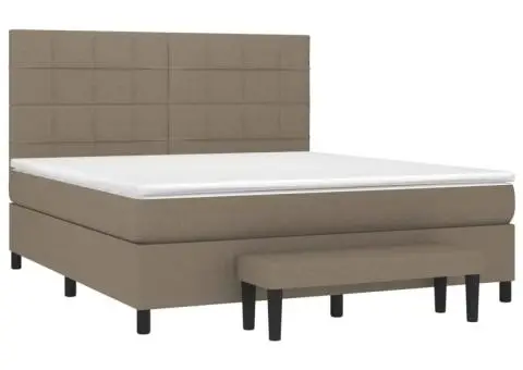 Pat continental cu saltea, gri taupe, 180x200 cm, textil - 3/5