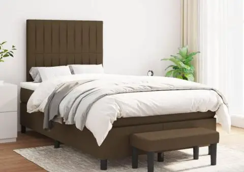 Pat box spring cu saltea, maro închis, 120x200 cm, textil - 1/5