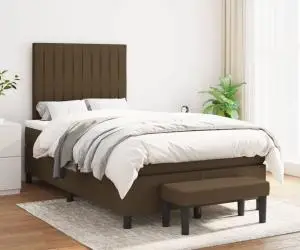 vidaXL Pat box spring cu saltea, maro închis, 120x200 cm, textil