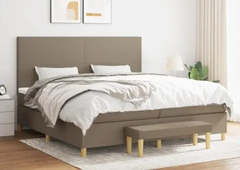 Pat box spring cu saltea, gri taupe, 200x200 cm, textil - 1/5