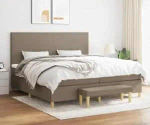 vidaXL Pat box spring cu saltea, gri taupe, 200x200 cm, textil