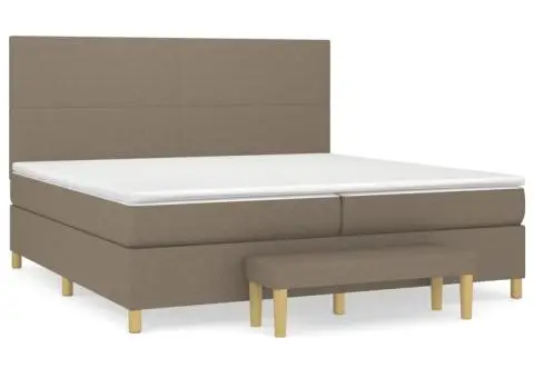 Pat box spring cu saltea, gri taupe, 200x200 cm, textil - 2/5