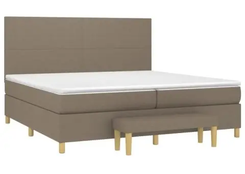 Pat box spring cu saltea, gri taupe, 200x200 cm, textil - 3/5