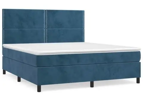 Pat box spring cu saltea, albastru închis, 160x200 cm, catifea - 2/5