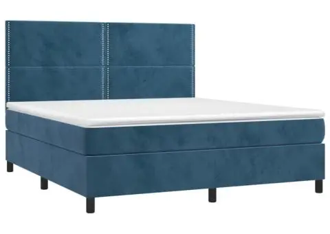 Pat box spring cu saltea, albastru închis, 160x200 cm, catifea - 3/5
