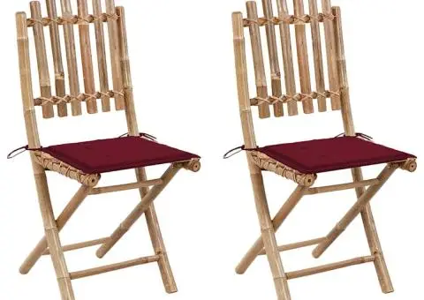 Scaune de grădină pliabile cu perne, 2 buc., bambus - 1/5