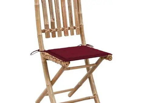 Scaune de grădină pliabile cu perne, 2 buc., bambus - 2/5