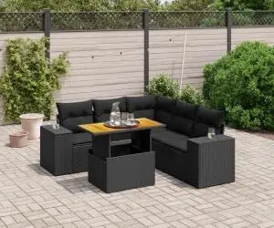 vidaXL Set mobilier de grădină cu perne, 6 piese, negru, poliratan