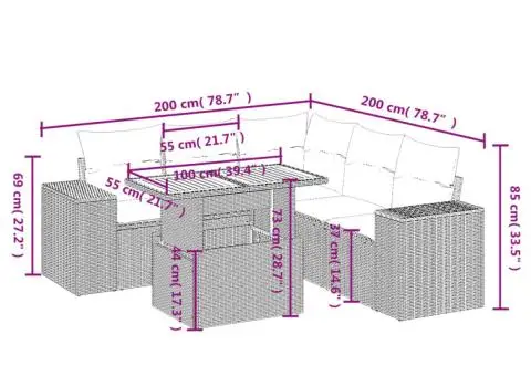 Set mobilier de grădină cu perne, 6 piese, negru, poliratan - 3/3