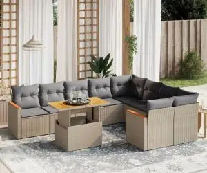 vidaXL Set canapele de grădină cu perne, 10 piese, bej, poliratan