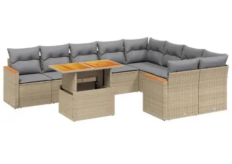 Set canapele de grădină cu perne, 10 piese, bej, poliratan - 2/3