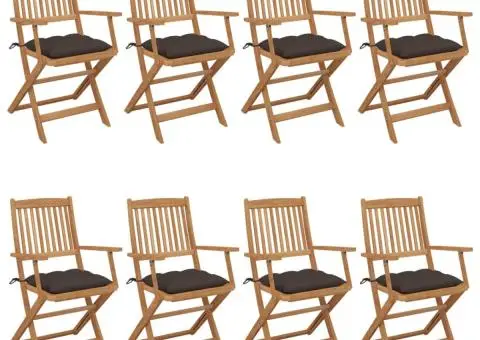 Scaune de grădină pliabile cu perne, 8 buc., lemn masiv acacia - 1/5