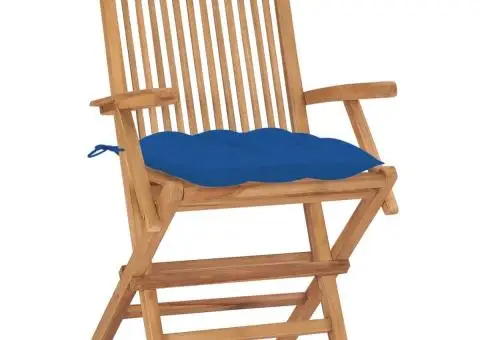 Scaune de grădină cu perne, 2 buc., albastru, lemn masiv de tec - 2/5