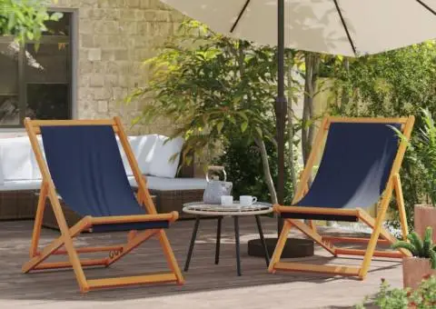 Scaune de plajă pliante, 2 buc., albastru, material textil - 1/5