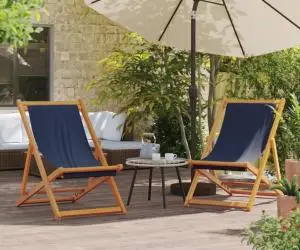 vidaXL Scaune de plajă pliante, 2 buc., albastru, material textil