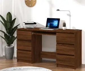 vidaXL Birou, stejar maro, 140x50x77 cm, lemn prelucrat