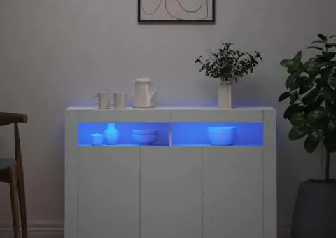 Servantă cu lumini LED, alb, 115,5x30x75 cm - 1/5