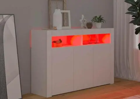 Servantă cu lumini LED, alb, 115,5x30x75 cm - 3/5