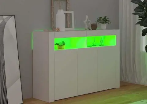 Servantă cu lumini LED, alb, 115,5x30x75 cm - 4/5