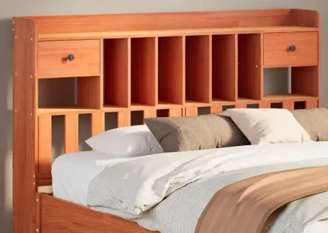 Tăblie de pat cu depozitare maro ceruit, 160 cm, lemn masiv pin - 1/5