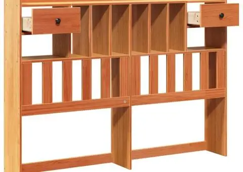 Tăblie de pat cu depozitare maro ceruit, 160 cm, lemn masiv pin - 4/5