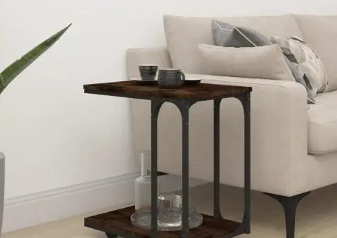 Masă laterală cu roți stejar fumuriu 50x35x55,5cm lemn compozit - 1/5