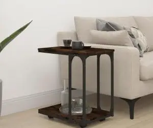 vidaXL Masă laterală cu roți stejar fumuriu 50x35x55,5cm lemn compozit