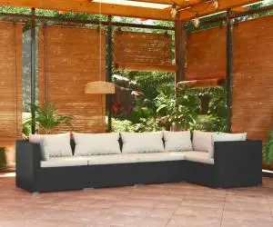vidaXL Set mobilier de grădină cu perne, 5 piese, negru, poliratan