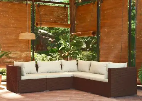 Set mobilier de grădină cu perne, 5 piese, maro, poliratan - 1/5