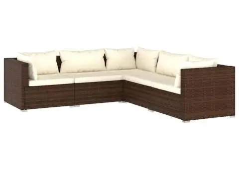 Set mobilier de grădină cu perne, 5 piese, maro, poliratan - 2/5