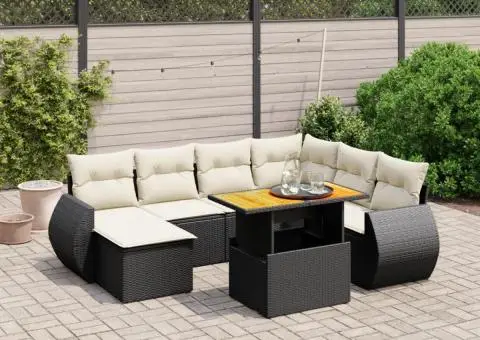 Set mobilier de grădină cu perne, 8 piese, negru, poliratan - 1/3