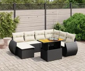 vidaXL Set mobilier de grădină cu perne, 8 piese, negru, poliratan