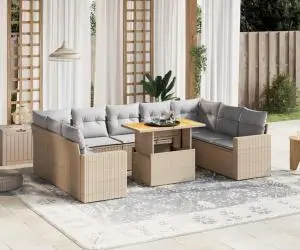 vidaXL Set canapele de grădină cu perne, 10 piese, bej, poliratan