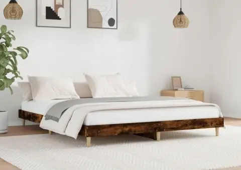 Cadru pat fără saltea Stejar afumat 200x200 cm Lemn prelucrat - 1/5