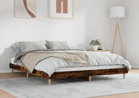 Cadru pat fără saltea Stejar afumat 200x200 cm Lemn prelucrat - 4/5