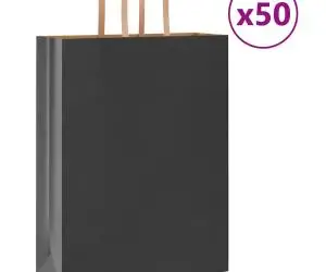 vidaXL Pungi de hârtie 50 buc cu mânere negre 32x12x42 cm
