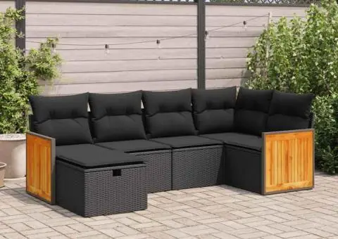 Set mobilier de grădină cu perne, 6 piese, negru, poliratan - 1/5