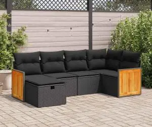 vidaXL Set mobilier de grădină cu perne, 6 piese, negru, poliratan
