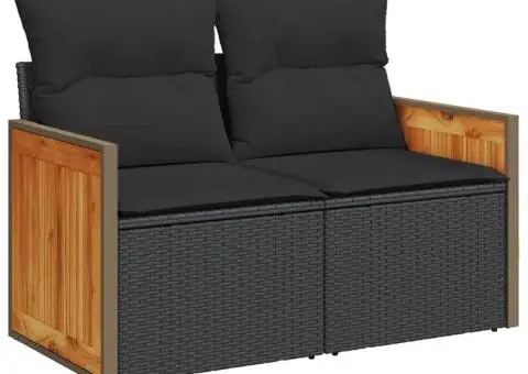 Set mobilier de grădină cu perne, 6 piese, negru, poliratan - 5/5