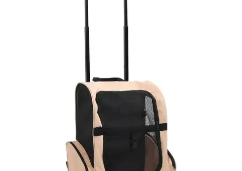 Troller pentru animale de companie multifuncțional, pliabil, bej - 1/5