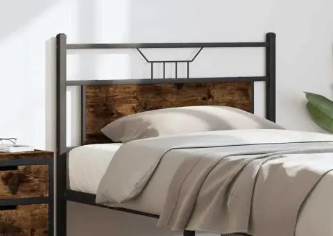 Tăblie de pat, stejar fumuriu, 100 cm, lemn prelucrat și oțel - 3/5