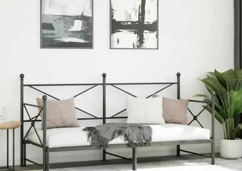 Pat de zi cu șaia fără saltea Negru 75x190 cm Oțel - 4/5