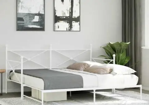 Pat de zi cu șuviț fără saltea Alb 100x200 cm Oțel - 3/5