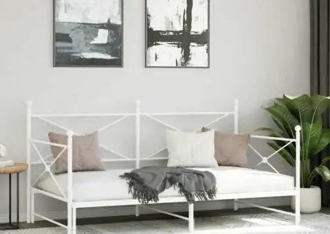 Pat de zi cu șuviț fără saltea Alb 100x200 cm Oțel - 4/5