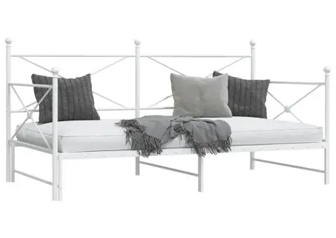 Pat de zi cu șuviț fără saltea Alb 100x200 cm Oțel - 5/5