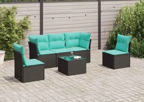 Set canapele de grădină cu perne, 6 piese, negru, poliratan - 1/5