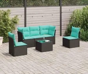 vidaXL Set canapele de grădină cu perne, 6 piese, negru, poliratan